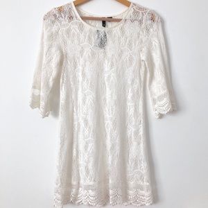 NWT!! Crochet Lace Dress Swim Cover Up 3/4 Sleeve